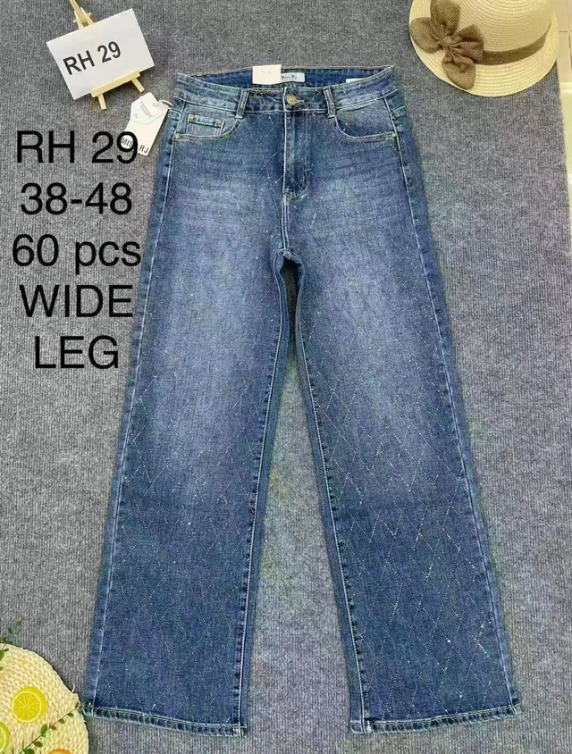 Wide leg glitterjeans ruit - jeans blauw