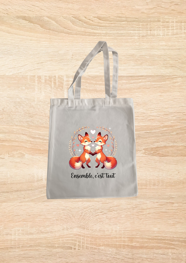 Sac fourre tout motif couple renard 