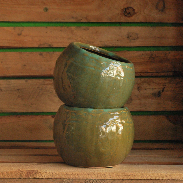 Glazed Round Plant Pot Green 