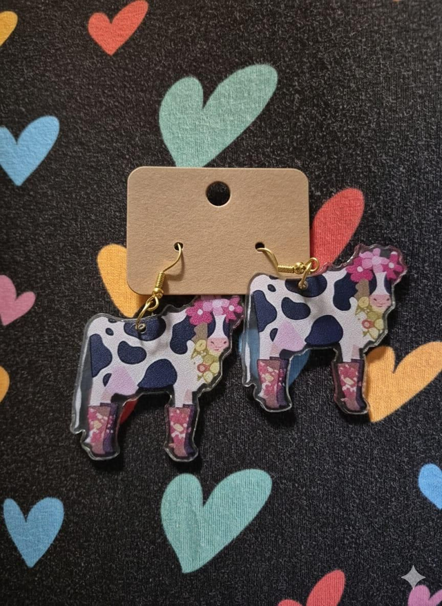 Flower cow earrings 