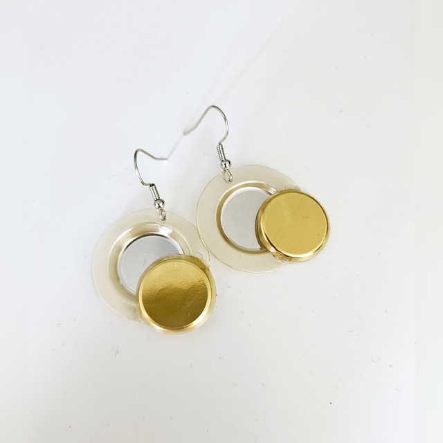 Round Circle Shape Golden Fashion Earring Dangle Drop ECO Handmade Unique Lightweight 