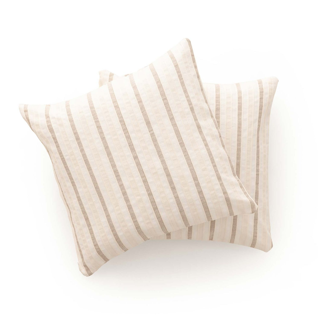 Funda cojín rayas textura beige