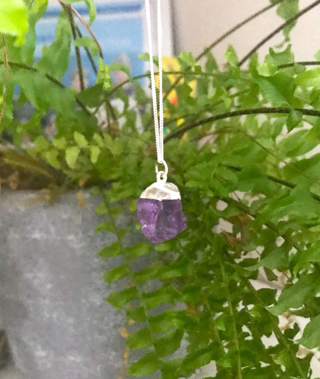 February - Amethyst birthstone necklace - raw & topped with sterling silver