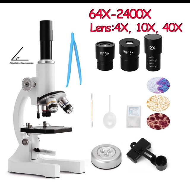 Microscopio Monoculare Ottico in metallo 640x - 2400x per studenti scuole elementari e medie 
