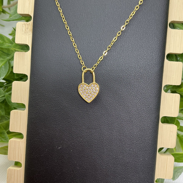 Collier Cadenas Cœur Strass Acier Inoxydable Doré tendance