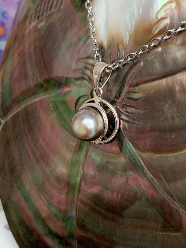 Poé - Pendentif en argent 925, avec véritable perle de culture de Tahiti