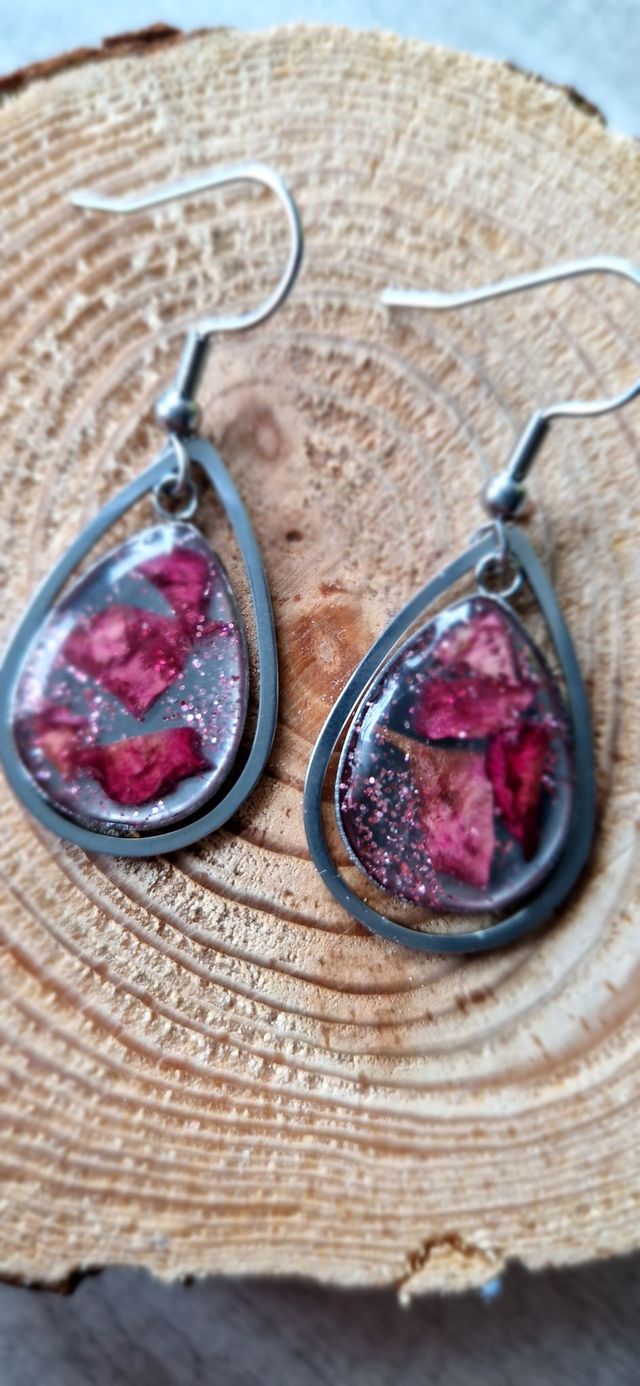 Boucles d'oreilles pendantes "Pétales de Rose"