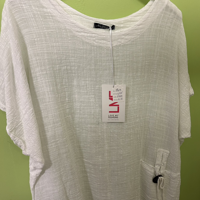 LMF - White Linen Top with Toggle Pocket - Free Size - 1840