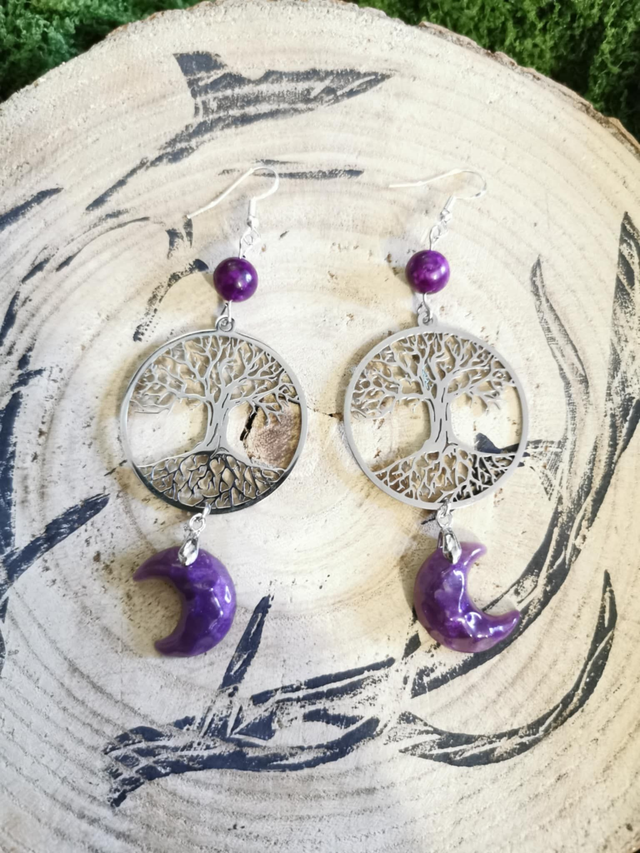 Arbres de vie, lunes violette et perles 