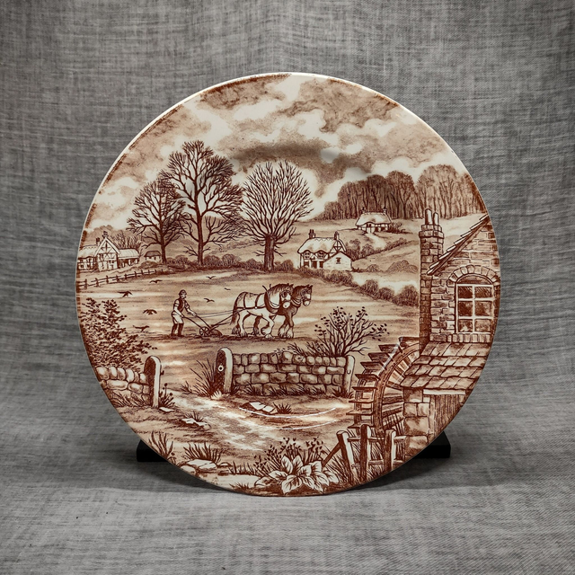J. Broadhurst | Dinerbord Plat bord (diameter 25,0 cm | hoogte 2,5 cm) &#039;Romantic Mill&#039; motief in bruine kleur | Vintage