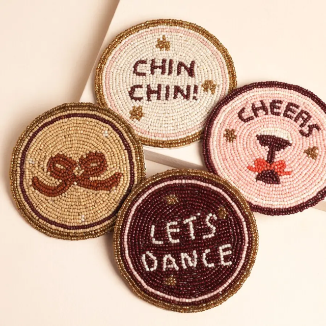 Set of 4 Beaded Christmas Coasters 