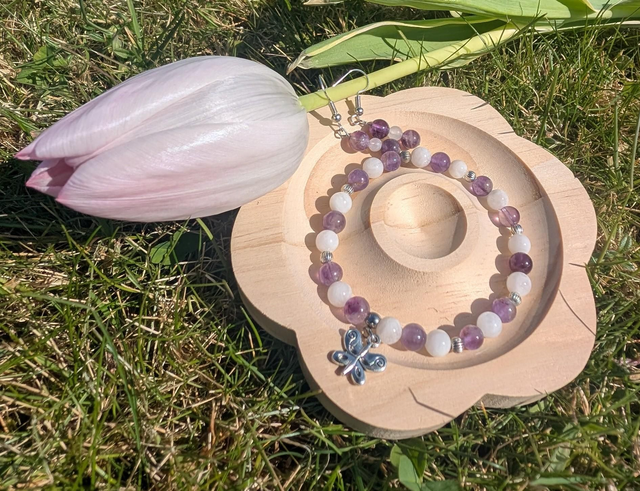 Bracelet améthyste fantôme et pierre de lune 
