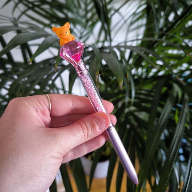 Stylo baguette magique - Chat roux (fushia)