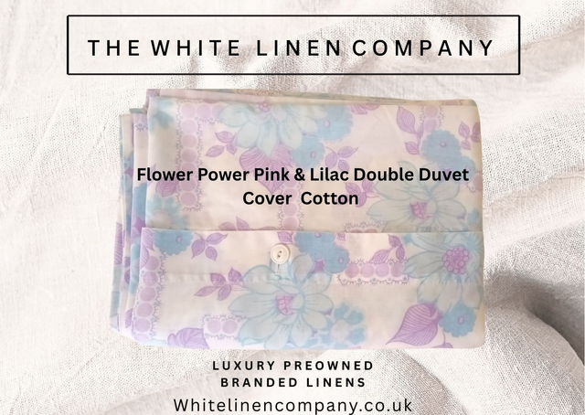 Flower Power Pale Blue and Pink Retro Vintage Double Duvet Cover 100% Cotton