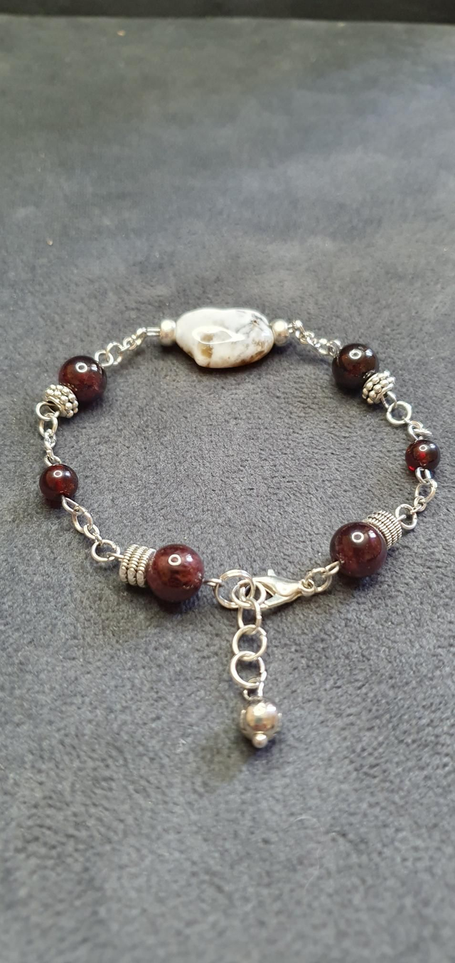 Bracelet acier inoxydable en Merlinite, Grenat pyrope et Grenat almandin 