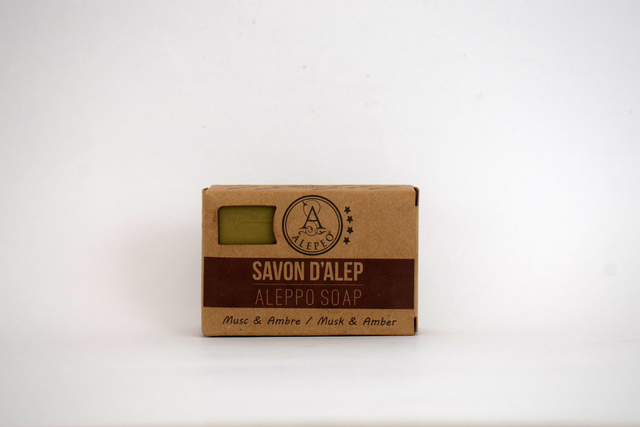 Savon d'Alep parfumé à l'ambre &amp; musc 100g