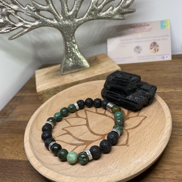 🌑 🌍 Bracelet Pierre de lave et Turquoise africaine