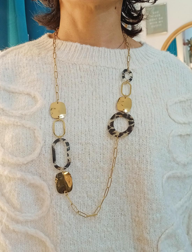 Collar acero y acrilico animal print