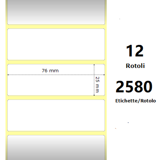 White 76x25mm |  2580 Et/Rotolo Z-2000D |  3x1x1 Core |  12 Rolls