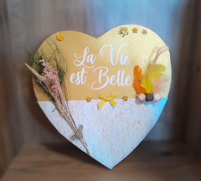 ✨ Cadre "La vie est belle" en forme de cœur ✨Doré✨