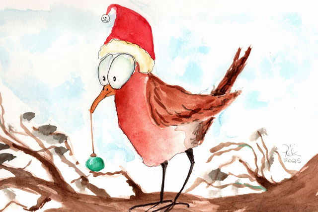 Lintu joulupallo nokassa