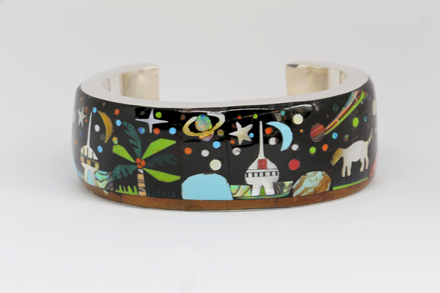 Manchette Galaxy NIPA HUT argent massif et pierres naturelles 