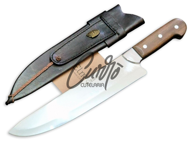 Faca Picanheira Elmo Aço Inox Madeira Nobre 10 Pol Bainha