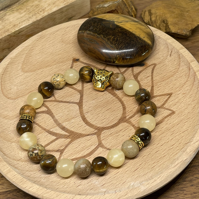 🌼 ♌️🐅 Bracelet Calcite jaune et Oeil de tigre