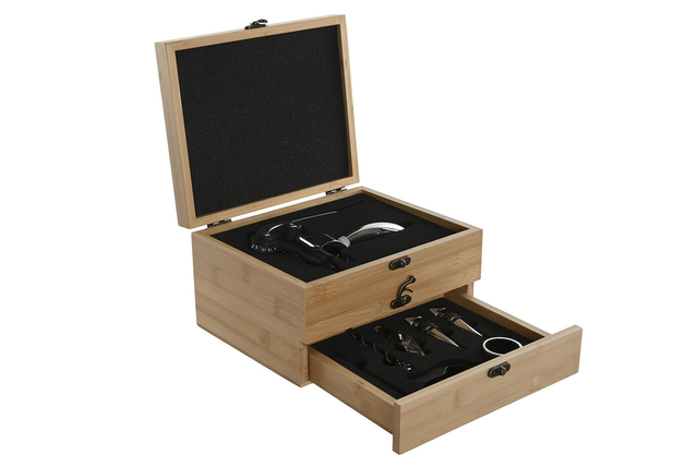 CAJA REGALO VINO 8 ACCESORIOS COLOR BAMBU