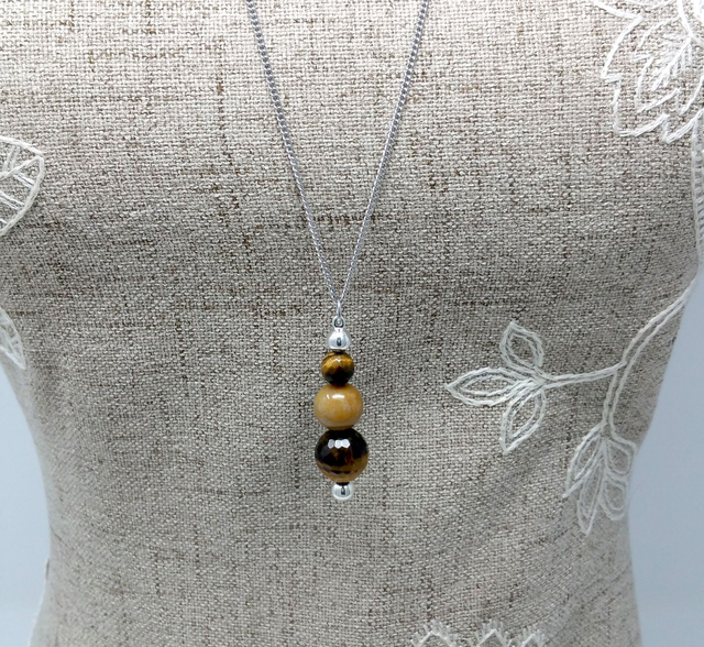 COLLIER FEMME PENDULE OEIL DE TIGRE SUR CHAINE ARGENT 925/1000 - C119FM