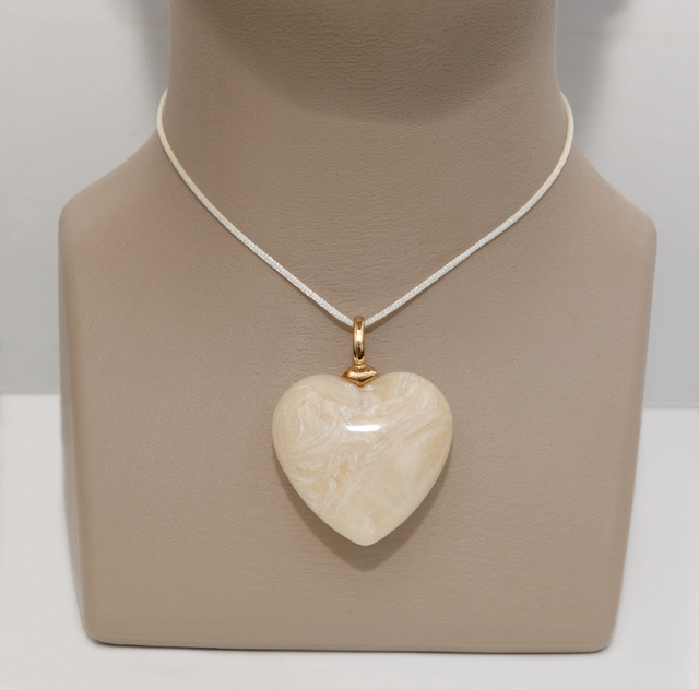 Pendentif Cœur résine pierre nacre passant doré Vintage Agatha (collector) 