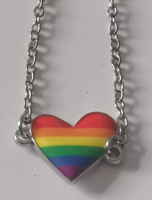 Enamel Rainbow Heart Pendant Necklace. 