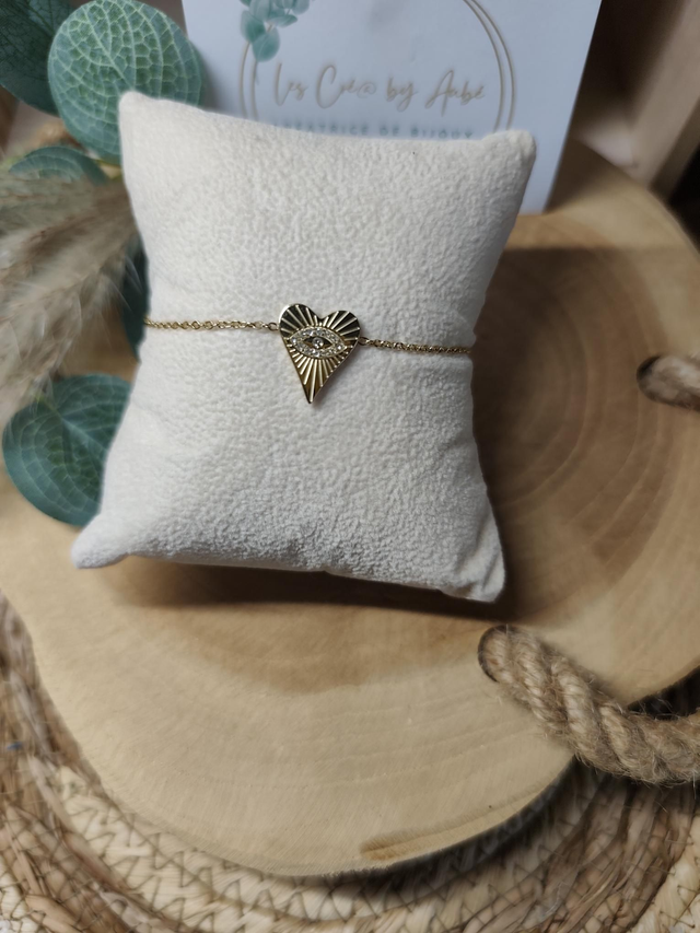 BRACELET COEUR/OEIL STRASS/ ACIER INOXY GOLD 0000022