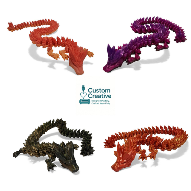 40cm Articulated Crystal Dragon – Fully Flexible Fidget Dragon - Premium 3D Printed Gift - Crystal Fantasy Collectible