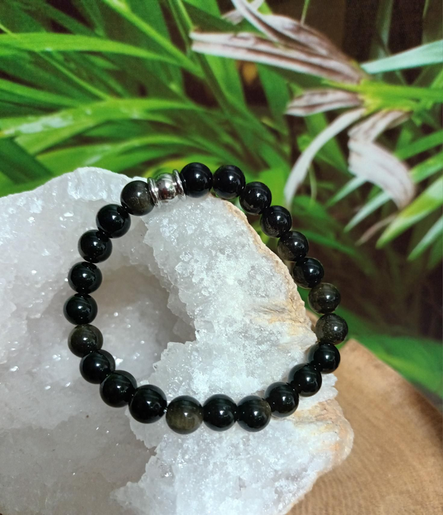 Bracelet en obsidienne dorée