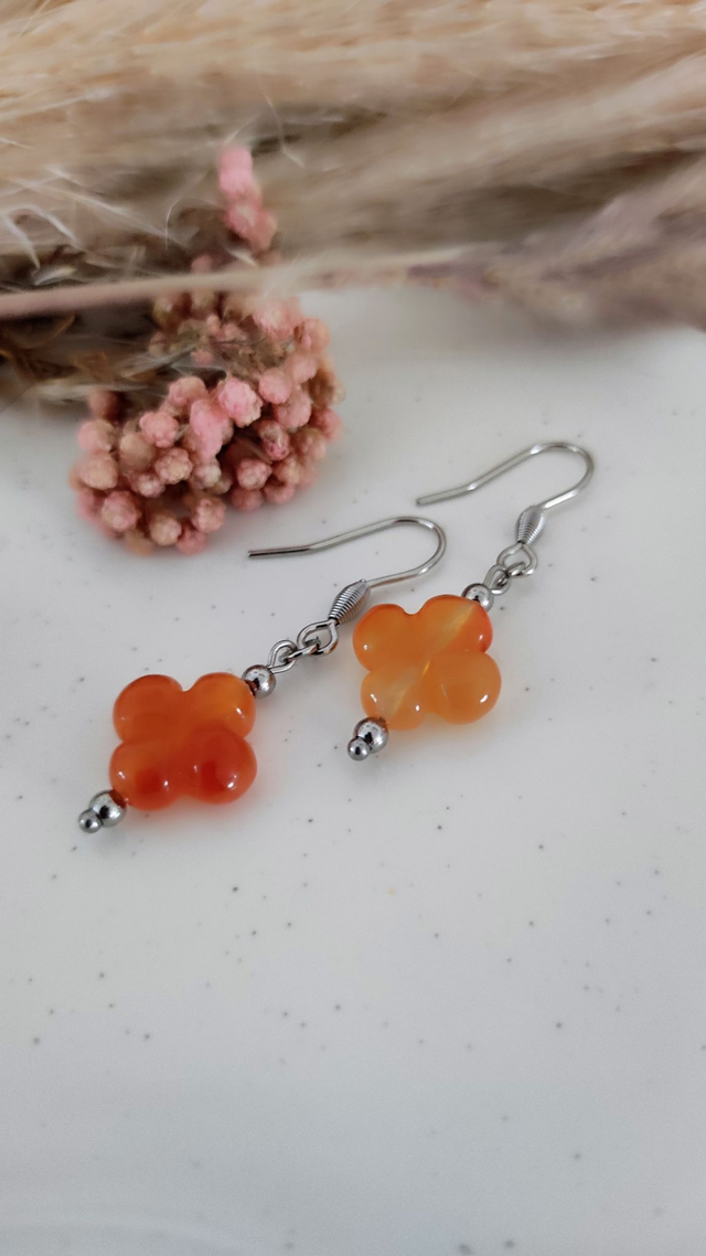 Boucles d'oreilles Trèfle Cornaline