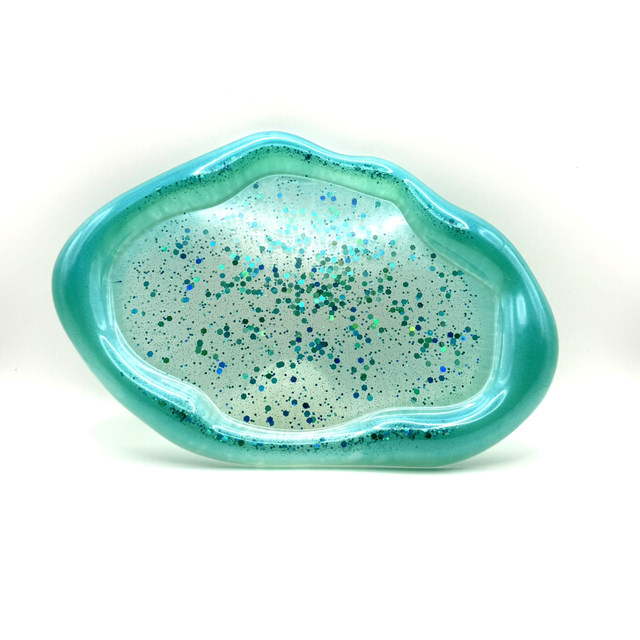 Plateau ovale turquoise et paillettes 