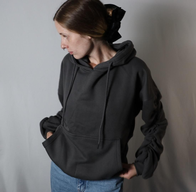 Grey Ruched Arm Hoodie