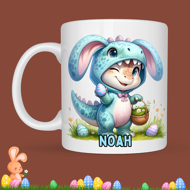 Mug de Pâques "Dino bleu", prénom au choix 