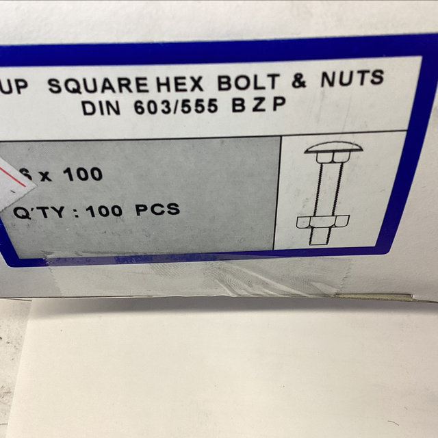 Cup sq bolt m6x100 qty 100 b111125 100pcs