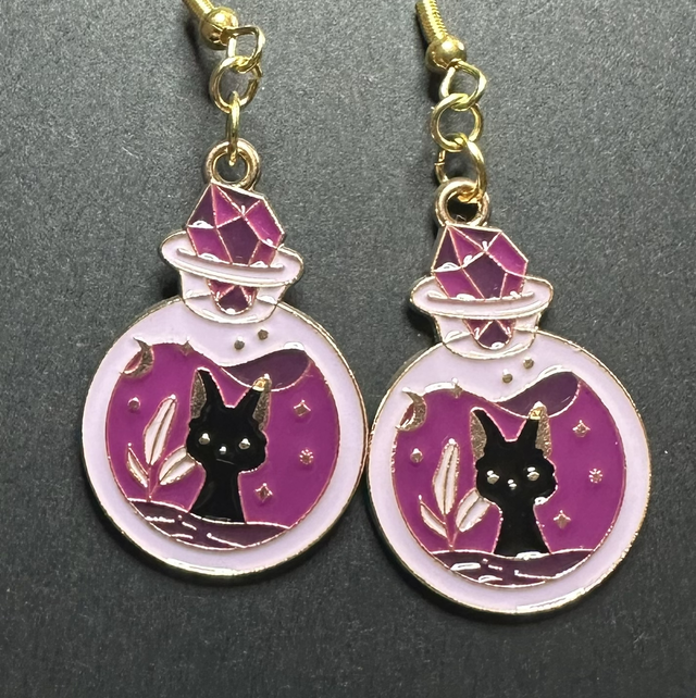 Witchy Vial Cat Earrings