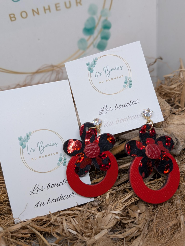 Boucles d&#039;oreilles Baby Marguerite full rouge li031 clips