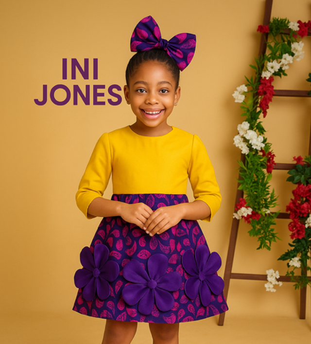 Yellow & Purple Floral Birthday Party Casual Girl Hem Dress