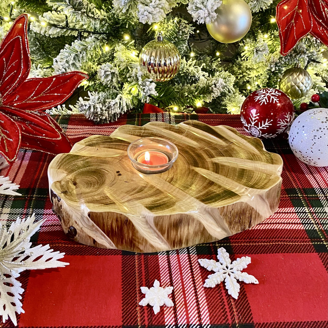 Handcrafted Cypress Wood Tealight Holder