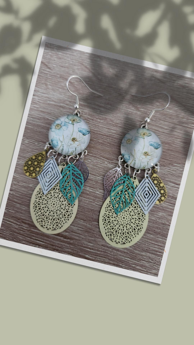 Boucles cabochon fleurs 206