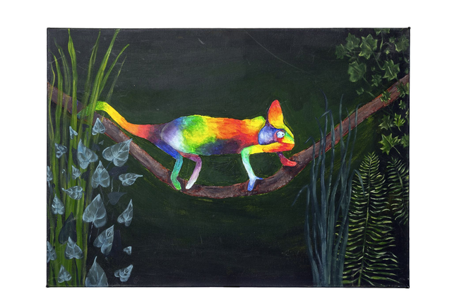 Chameleon On A Branch Original Canvas by Echo