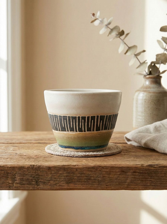 Tribal small bowl - White &amp; green