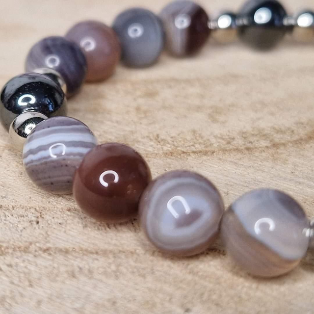Bracelet Agate du Botswana et Hématite 