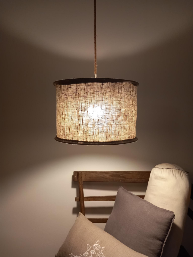 Abat-jour pour suspension en lin rustique - plafonnier diamètre 35 cm fait main 