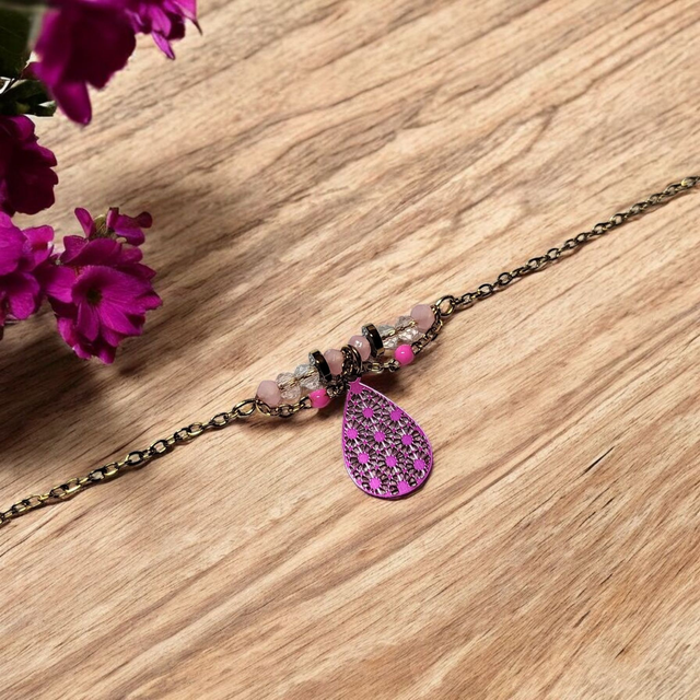 Bracelet acier inoxydable rose fuchsia et doré